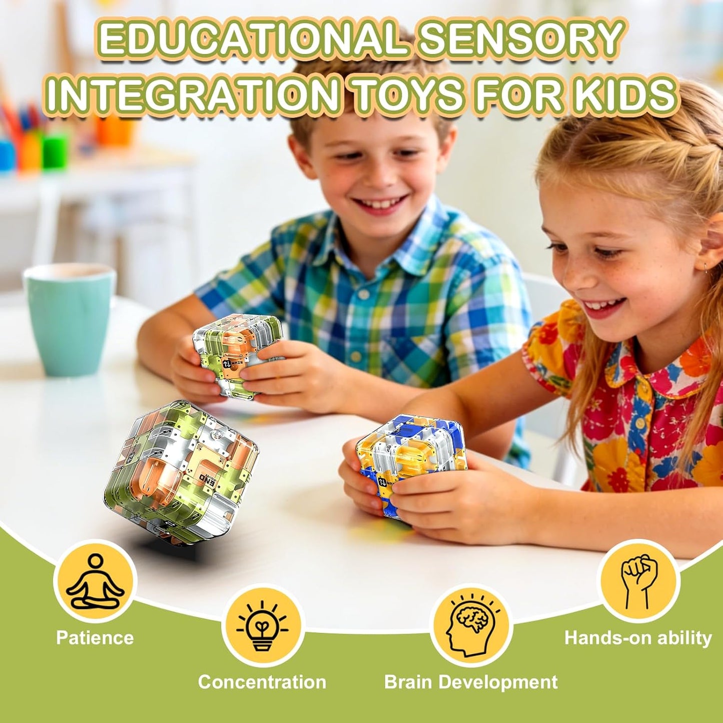 Labirint puzzle 3D Coolden 2 in 1 cu bile rotitoare, cub magic mare, jucarie interactiva si educativa, joc de inteligenta pentru dezvoltarea gandirii logice si a rationamentului, antistres, distractiv pentru copii si adulti