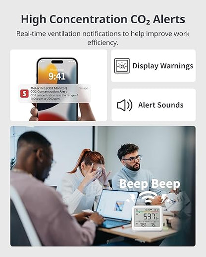 Detector de CO2 WLAN SwitchBot cu termometru-higrometru IP65 si Hub Mini Matter – senzor CO2 cu aplicatie, alarma, stocare date 2 ani si Bluetooth