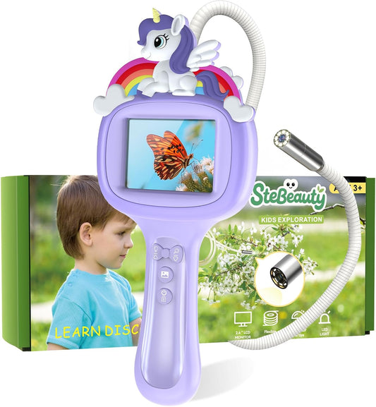 Camera endoscopica pentru copii 1080P cu ecran de 2.4 inch, LED reglabil, IP67 impermeabila, cablu flexibil 1m, zoom 3X, USB-C, jucarie STEM educativa pentru explorare natura, violet