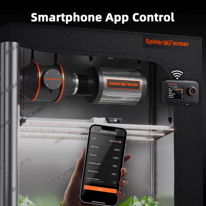 Kit ventilator evacuare aer 100 mm smart, WiFi, control aplicatie, 27 W, filtru de carbon RC412, 26,8 dB, cu control al temperaturii si umiditatii, pentru cort de crestere si agricultura verticala