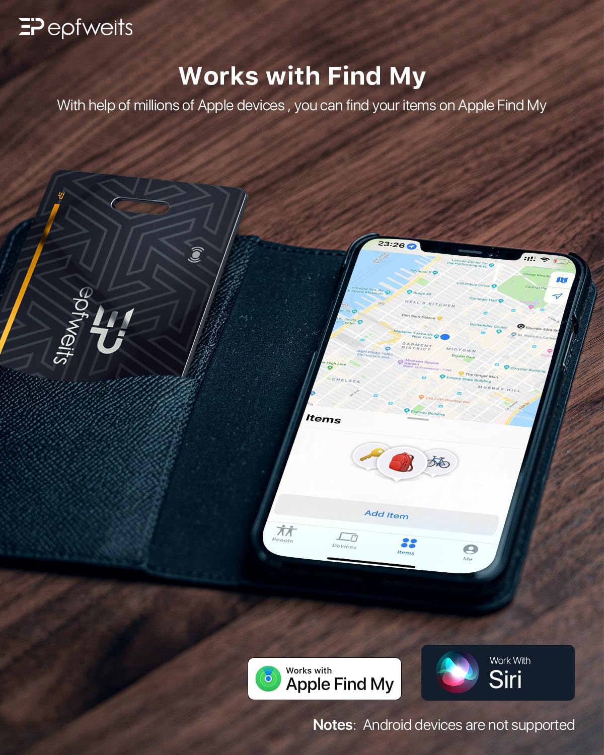 Card smart, dispozitiv antipierdere portofel, localizator Bluetooth cu incarcare wireless, sonerie, 1.6 mm, 60 m, doar pentru Apple iOS Find My