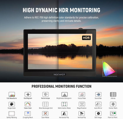 Set monitor video de teren 5.5 inch, 3D LUT, Touchscreen IPS Full HD 1920 x 1080, HDR, HDMI Loop-in/out 4K, Full Waveform, Focus Peaking Assistant, cu acumulator NP-F550, incarcator si parasolar