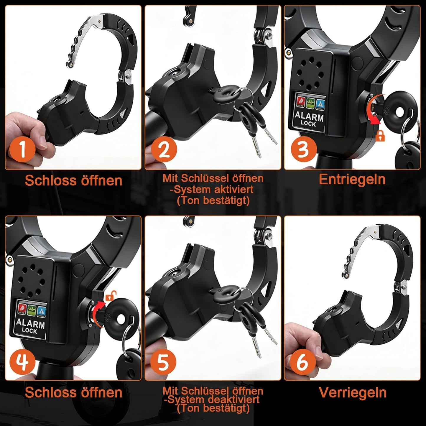 Lacat antifurt pentru bicicleta si trotineta electrica cu alarma 110 dB, lant otel calit 8 mm, lungime 90 cm, protectie anti-taiere, cu husa transport, sistem securitate cu cheie, negru