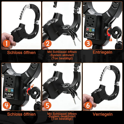 Lacat antifurt pentru bicicleta si trotineta electrica cu alarma 110 dB, lant otel calit 8 mm, lungime 90 cm, protectie anti-taiere, cu husa transport, sistem securitate cu cheie, negru