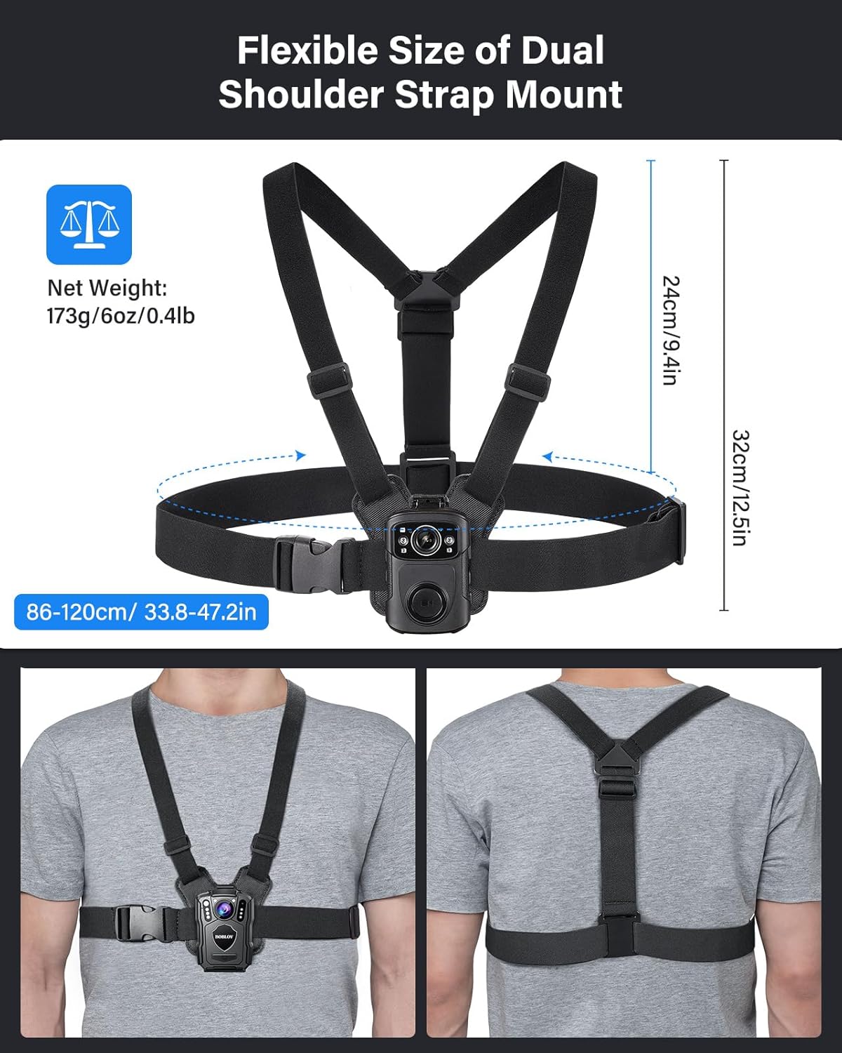 Suport pentru camera de corp cu prindere pe piept, prindere Body Cam confortabila, reglabila, universala