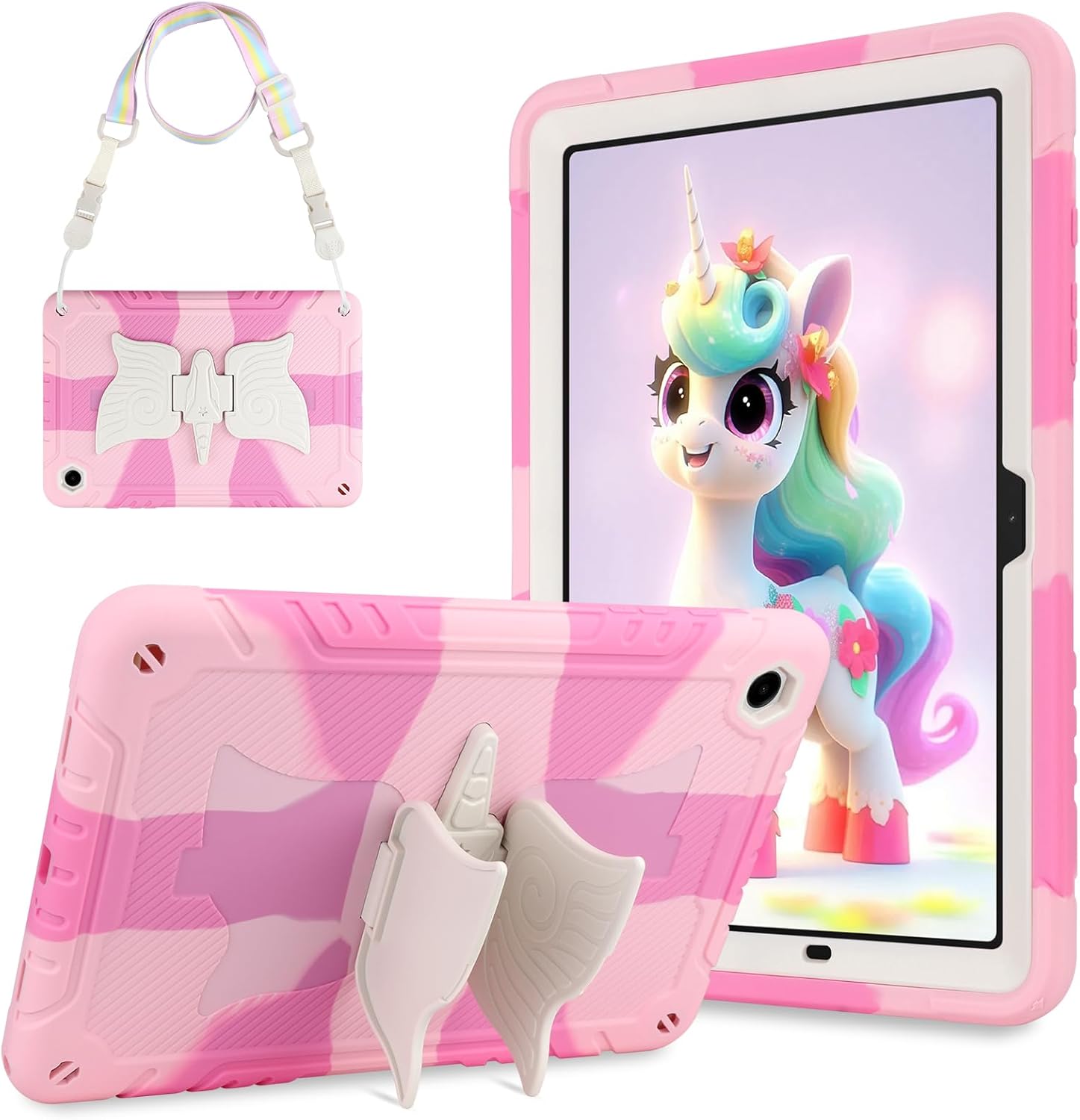 Husa pentru Samsung Galaxy Tab A9+/A9 Plus, 11 inch 2023, SM-X210/SM-X216/SM-X218, rezistenta la socuri, pentru copii si fete, cu curea de umar cu suport unicorn