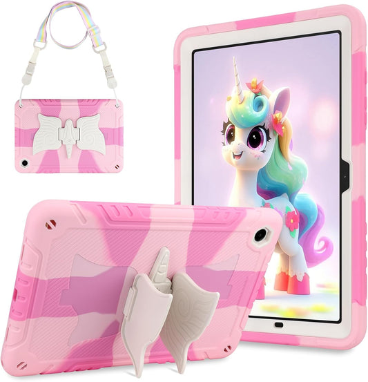 Husa pentru Samsung Galaxy Tab A9+/A9 Plus, 11 inch 2023, SM-X210/SM-X216/SM-X218, rezistenta la socuri, pentru copii si fete, cu curea de umar cu suport unicorn