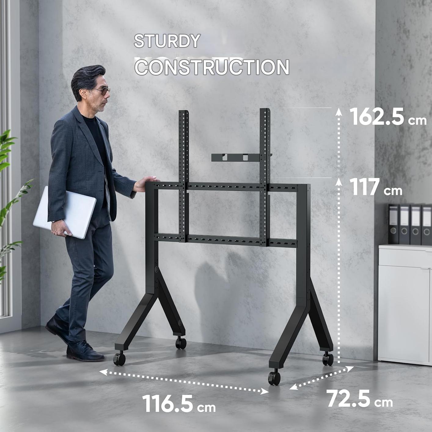 Suport Tv Cu Roti Onkron Pentru Televizoare De 70-110 Inch, Sarcina Maxima 125 Kg, Carucior Tv Cu Raft, Suport Tv Vesa 200X200-1000X800, Suport Tv Mobil Cu Roti, Negru Ts2081-B