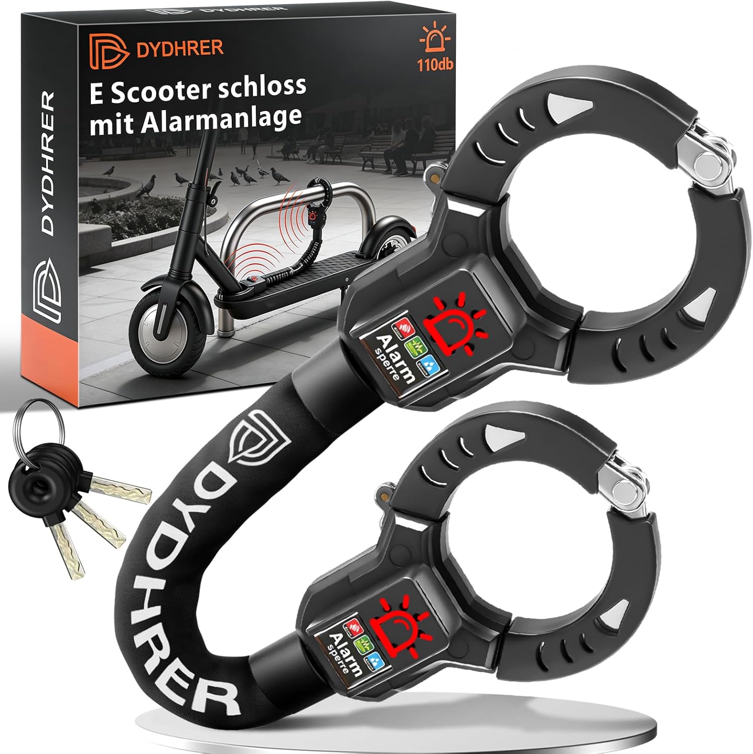 Lacat antifurt pentru bicicleta si trotineta electrica cu alarma 110 dB, lant otel calit 8 mm, lungime 90 cm, protectie anti-taiere, cu husa transport, sistem securitate cu cheie, negru