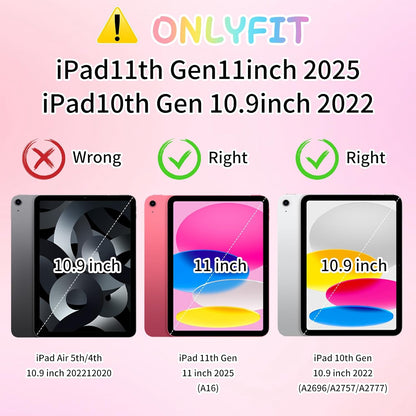 Husa compatibila cu iPad 10,9" generatia 11/10, 2025/2022, robusta, rezistenta la socuri, cu suport unicorn, curea de umar, suport pentru pix, roz