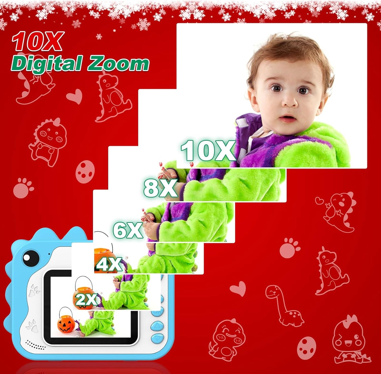 Aparat foto instant pentru copii, functii foto, video, printare, zoom 10X, ecran 2, 4 inch, HD 1080P, 12 MP, memorie 32 GB, baterie 1000 mAh, 7 filtre, 8 efecte, 20 rame, 4 jocuri puzzle, 3 role hartie, 5 carioci, husa de silicon, snur, cablu USB-C