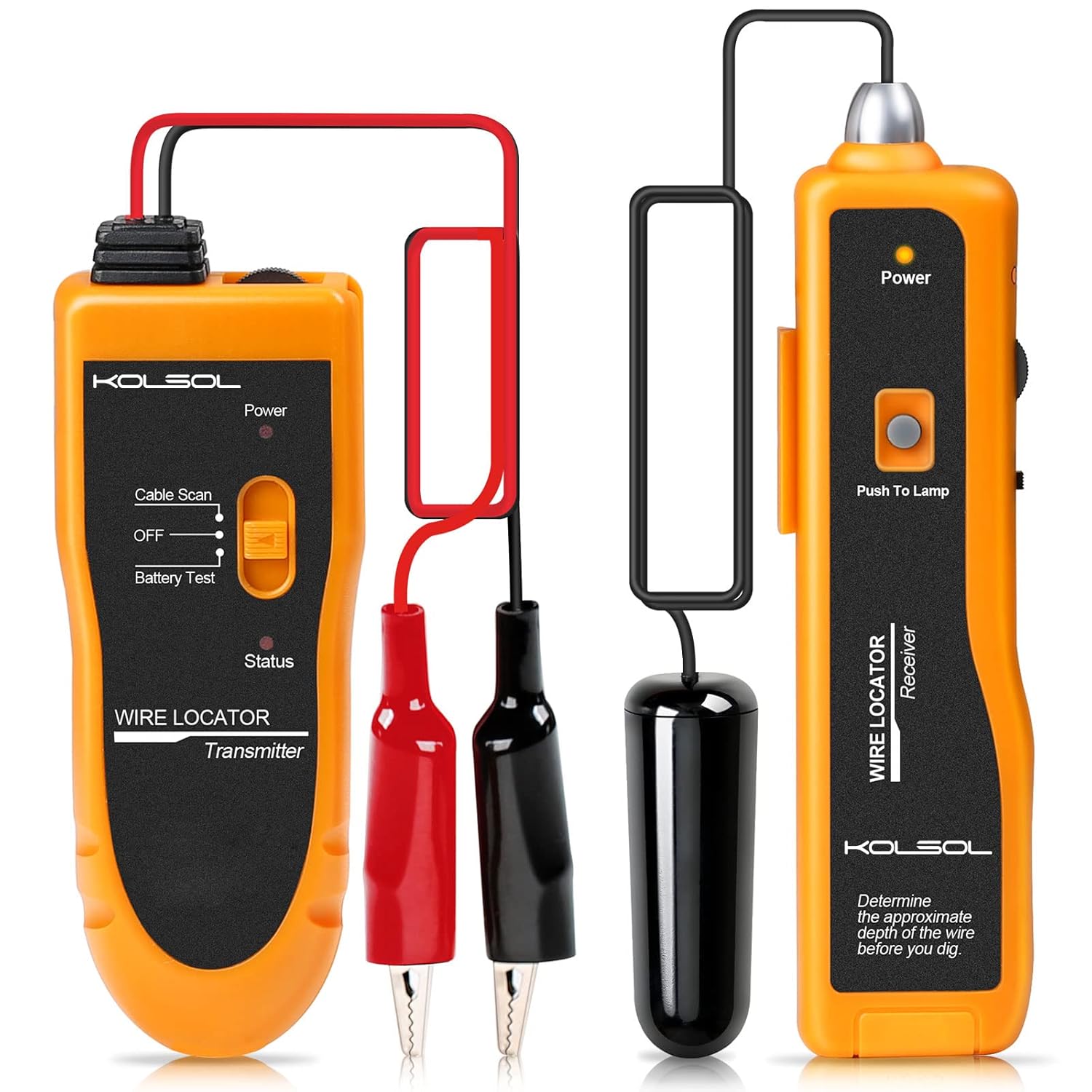 Detector de cabluri subterane, localizator fire, tevi metalice, coaxial, cu transmitator si receptor, lumina LED, adancime pana la 60 cm si 300 m lungime, KOLSOL