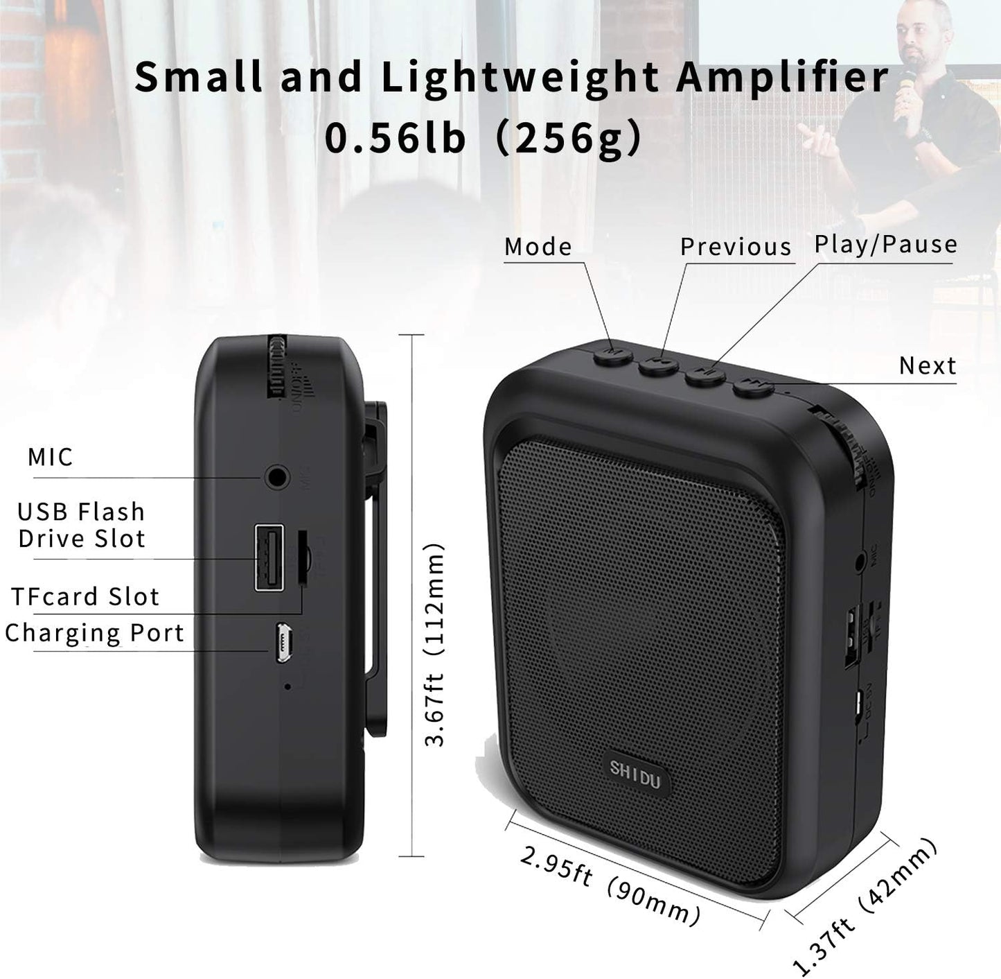 Amplificator de voce cu microfon wireless, Megafon portavoce Bluetooth portabil, baterie 1800mAh, slot card, pentru profesori, ghid turistic, antrenor