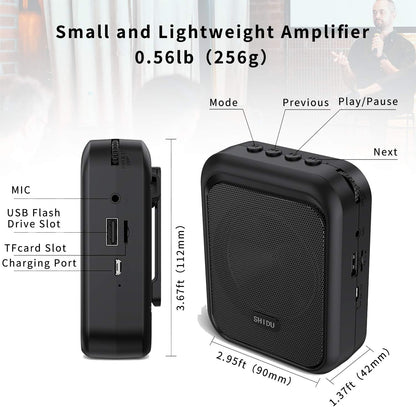 Amplificator de voce cu microfon wireless, Megafon portavoce Bluetooth portabil, baterie 1800mAh, slot card, pentru profesori, ghid turistic, antrenor