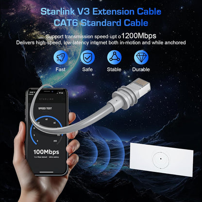 Cablu de retea Starlink Gen 3, 30 metri, cablu Ethernet RJ45 impermeabil, compatibil Starlink Standard Actuated Gen 3 si Satellite V3, cablu de inlocuire sau prelungitor pentru instalari exterioare si interioare, transmisie stabila de date