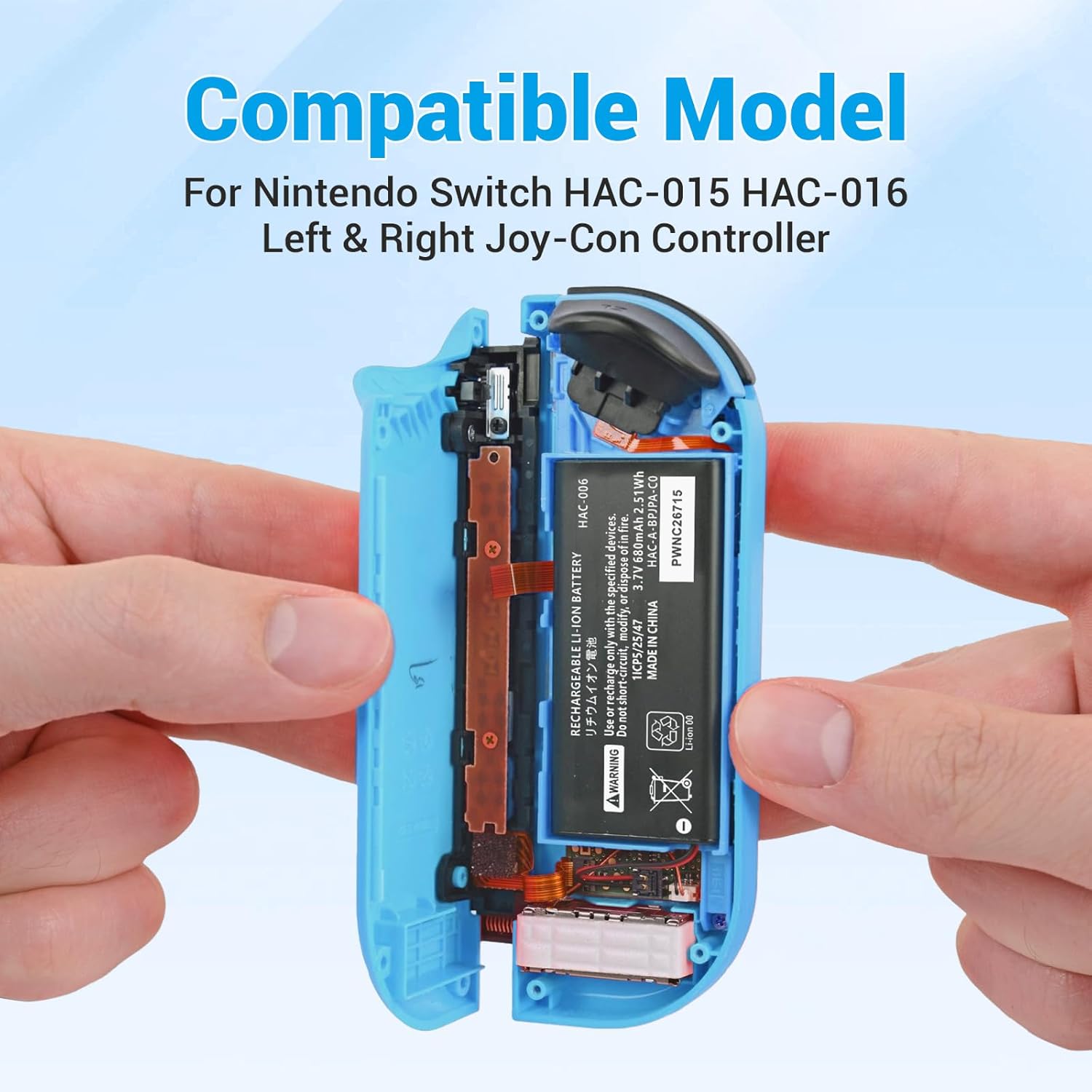 Set 2 acumulatori 680 mAh pentru Nintendo Switch Joy-Con L/R, compatibile HAC-015 / HAC-016, Li-Polymer, include 2 acumulatori + surubelnita