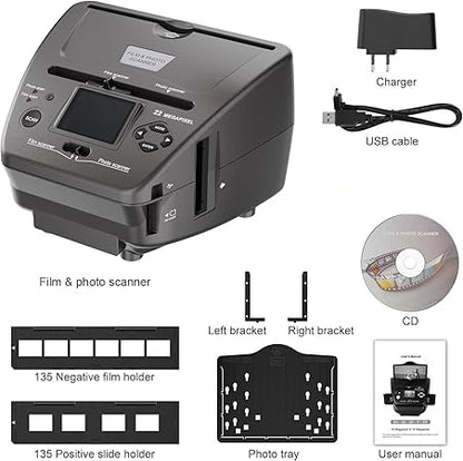 Scanner de film, diapozitive si poze, cu afisaj LCD de 2.4 inch, converteste in format digital, cu slot card SD si USB, de 22 MP