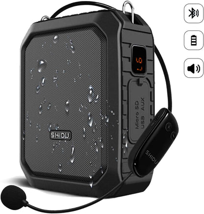 Amplificator vocal wireless SHIDU 18W, sistem PA portabil IPX5, Bluetooth 4.2, microfon UHF si casti reincarcabile, difuzor portabil pentru scoli, ghiduri turistice sau evenimente outdoor