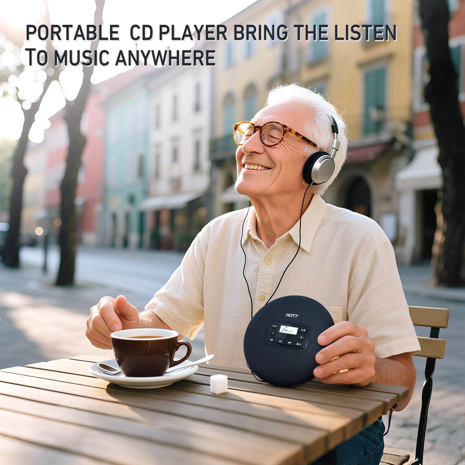 CD player portabil cu casti, protectie anti-saritura si socuri, permite redarea muzicii / invatarea limbilor straine, negru