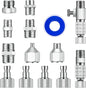 Set conectori cupla rapida aer, pentru aerograf, 14 piese, 1 x adaptor cuplare rapida cu robinet, 7 tipuri conectori BSP 1/4 inch, 1/8 inch si M5, cu banda de teflon, pentru compresor si furtun airbrush