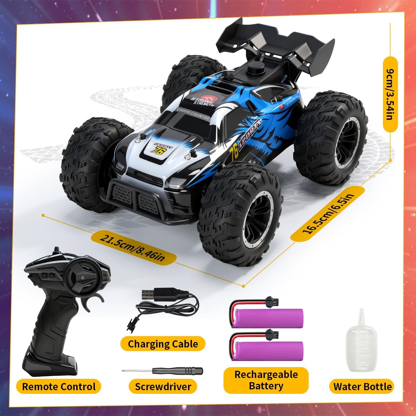 Masina RC DEERC 1:16 4WD – LED, muzica, efect abur, baterie duala, 40 minute autonomie, cu telecomanda