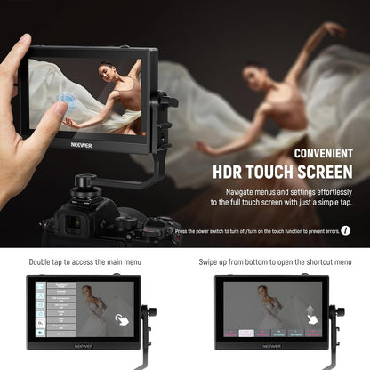 Set monitor video de teren 5.5 inch, 3D LUT, Touchscreen IPS Full HD 1920 x 1080, HDR, HDMI Loop-in/out 4K, Full Waveform, Focus Peaking Assistant, cu acumulator NP-F550, incarcator si parasolar