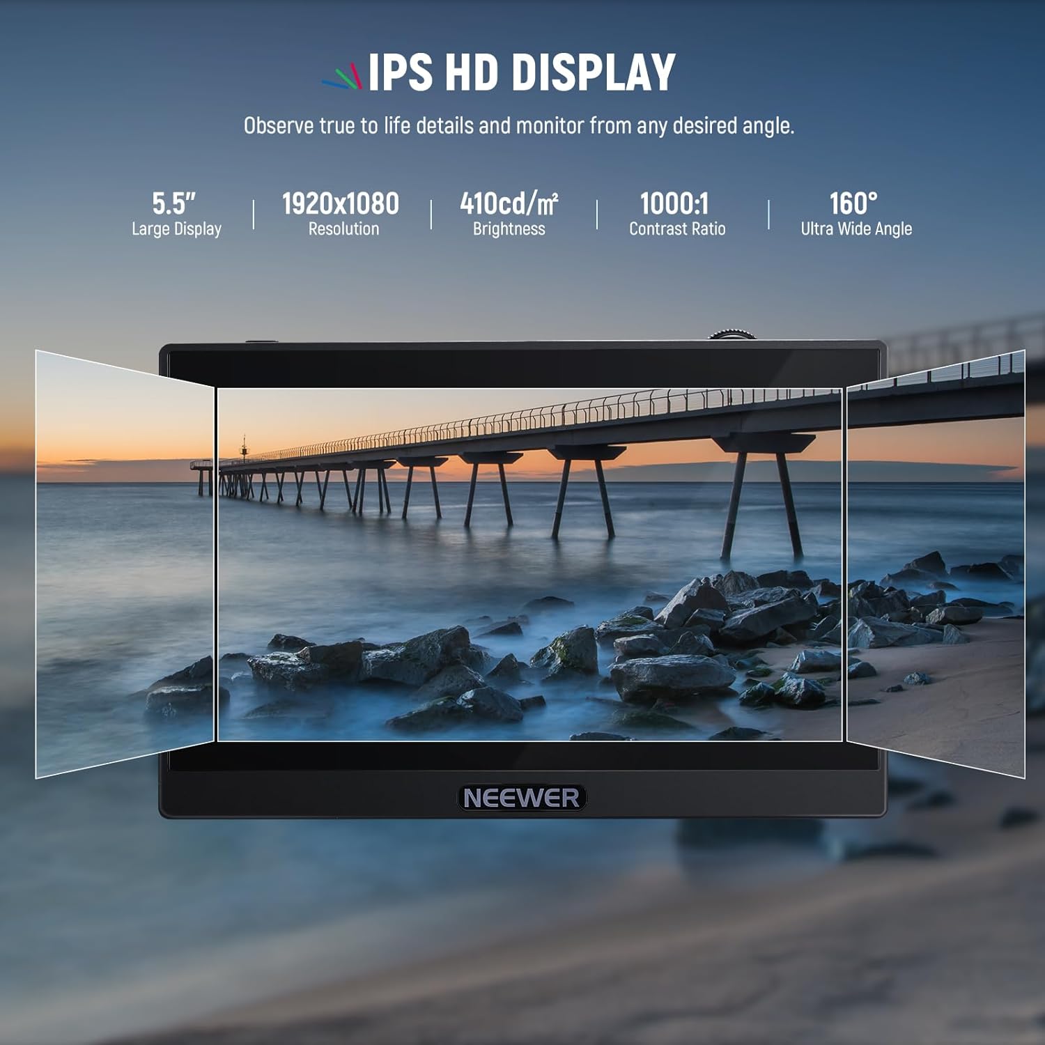 Set monitor video de teren 5.5 inch, 3D LUT, Touchscreen IPS Full HD 1920 x 1080, HDR, HDMI Loop-in/out 4K, Full Waveform, Focus Peaking Assistant, cu acumulator NP-F550, incarcator si parasolar