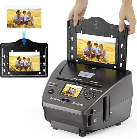 Scanner de film, diapozitive si poze, cu afisaj LCD de 2.4 inch, converteste in format digital, cu slot card SD si USB, de 22 MP