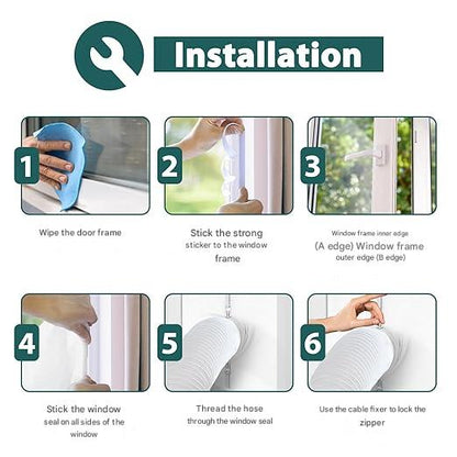 Garnitura ferestre pentru aer conditionat mobil, lungime maxima 400 cm, sistem de evacuare portabil, compatibil cu ferestre, retractabile si tractibile, luminatoare, batante, basculante