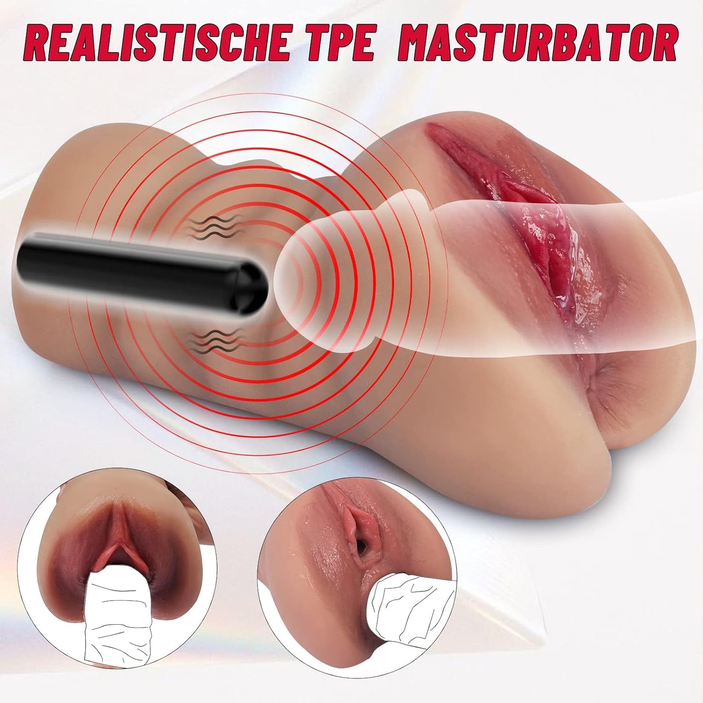 Masturbator realist 2 in 1 tip vagin si anus, cu vibrator, 10 trepte vibratii,  jucarie sexuala pentru barbati