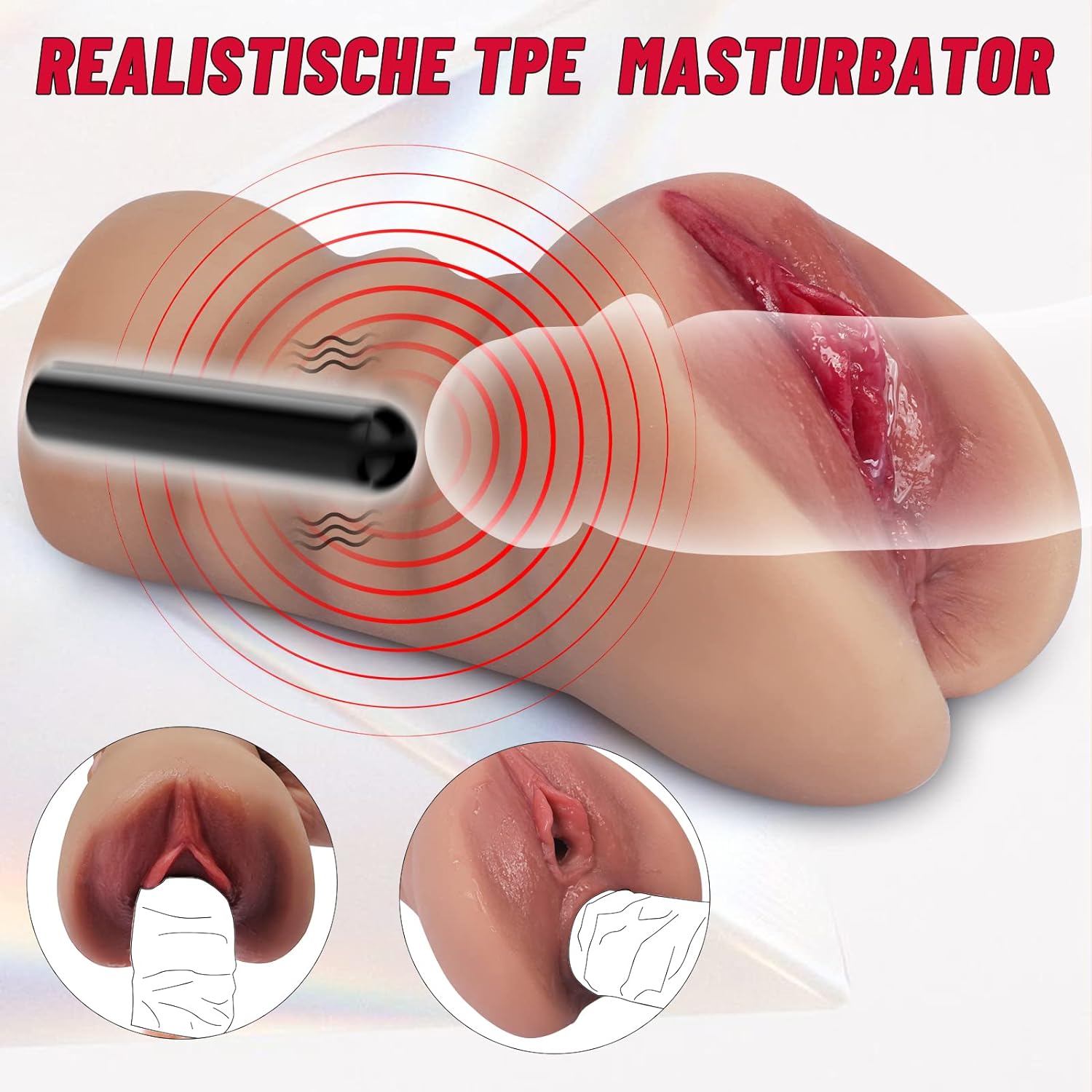 Masturbator realist 2 in 1 tip vagin si anus, cu vibrator, 10 trepte vibratii,  jucarie sexuala pentru barbati