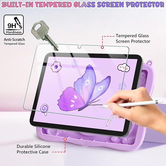 Husa compatibila Samsung Galaxy Tab A9 Plus 11 inch 2023, (SM-X210/X216/X218), cu protectie ecran. suport tip stand rotativ la 360°, curea de umar, din silicon, model fluture, mov
