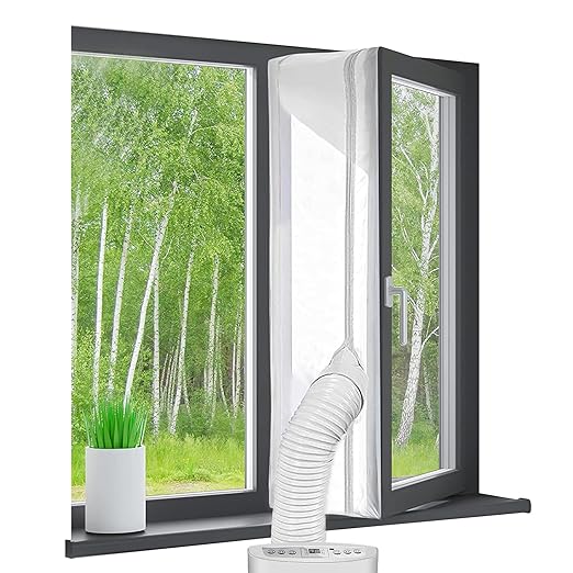 Garnitura ferestre pentru aer conditionat mobil, lungime maxima 400 cm, sistem de evacuare portabil, compatibil cu ferestre, retractabile si tractibile, luminatoare, batante, basculante