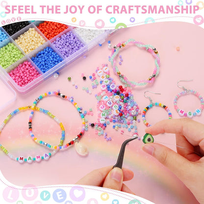 Set 9200 margele din sticla pentru confectionat bratari, 26 de culori, forfeca, penseta si 2 role snur elastic, 2x ace, pentru coliere, bijuterii