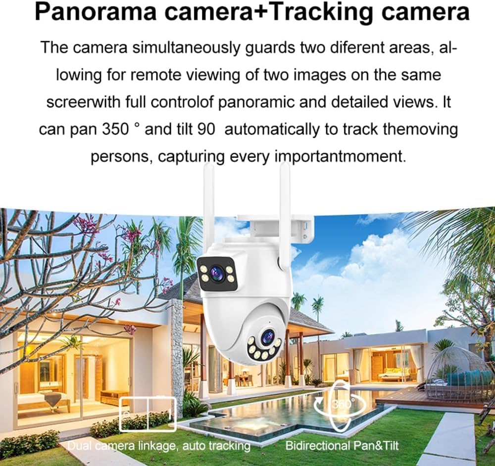 Camera de supraveghere dubla,WiFi 2K  comunicare bidirectionala, senzor de miscare, nightvision color, miscare Pan&Tilt 350°, impermeabila IP66, alba