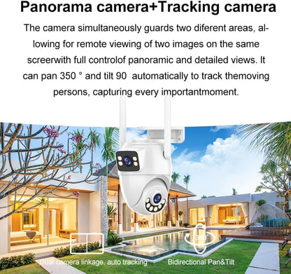 Camera de supraveghere dubla,WiFi 2K  comunicare bidirectionala, senzor de miscare, nightvision color, miscare Pan&Tilt 350°, impermeabila IP66, alba