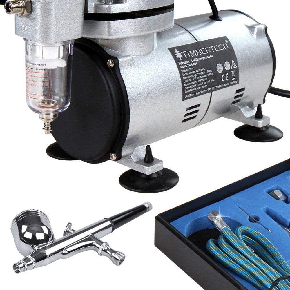 Set aerograf cu compresor cu regulator si filtru, airbrush cu pipete, furtun, si duze 0,2; 0,3; 0,5 mm, cu rezervor de 7 ml