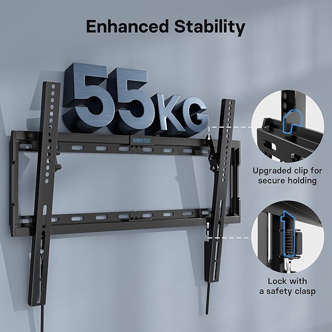 Suport TV perete, universal, diagonala 37 - 80 inch, max 55 kg, inclinabil 10° jos, VESA max 600 x 400, distanta perete 32 mm, nivela, cablu HDMI de 1, 8 m, ancore perete, pentru televizoare plate sau curbate