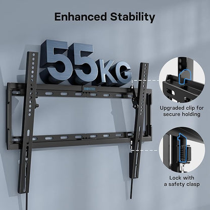 Suport TV perete, universal, diagonala 37 - 80 inch, max 55 kg, inclinabil 10° jos, VESA max 600 x 400, distanta perete 32 mm, nivela, cablu HDMI de 1, 8 m, ancore perete, pentru televizoare plate sau curbate