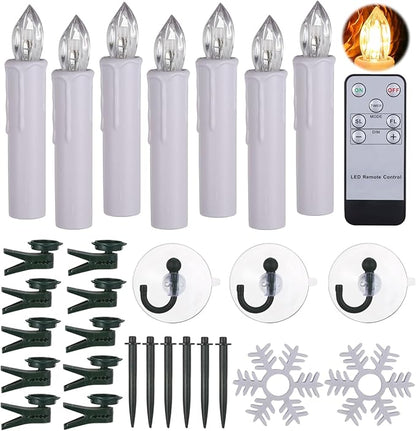 Set 40 lumanari LED cu telecomanda, impermeabile IP64, dimabile cu 5 niveluri si 3 moduri luminozitate, functie de temporizator, cu prindere tip clema, tarus, ventuza sau suport, baterii, pentru Halloween, Craciun, nunta, petrecere, decoratiuni de gradina