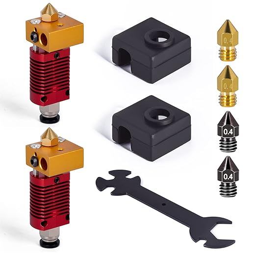 Set cap imprimare pentru imprimanta 3D, cu 2 extruder hotend, duze MK8 de 0, 4 mm, cheie 5 in 1, 2 capace din silicon, pentru CR10/CR10S/Ender 2/Ender 3/Ender 3S/Ender 5
