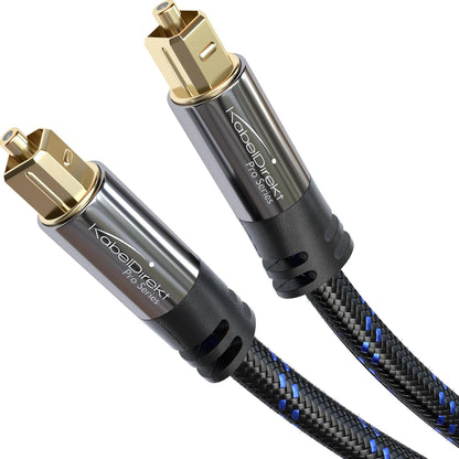 Cablu audio optic TOSLINK cu impletitura de nailon KabelDirekt - 10m - Cablu cu fibra optica pentru soundbar (TOSLINK, cablu digital S/PDIF, stereo/amplificator, home theater, Xbox One/PS4)