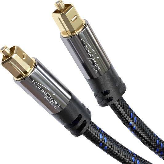 Cablu audio optic TOSLINK cu impletitura de nailon KabelDirekt - 10m - Cablu cu fibra optica pentru soundbar (TOSLINK, cablu digital S/PDIF, stereo/amplificator, home theater, Xbox One/PS4)