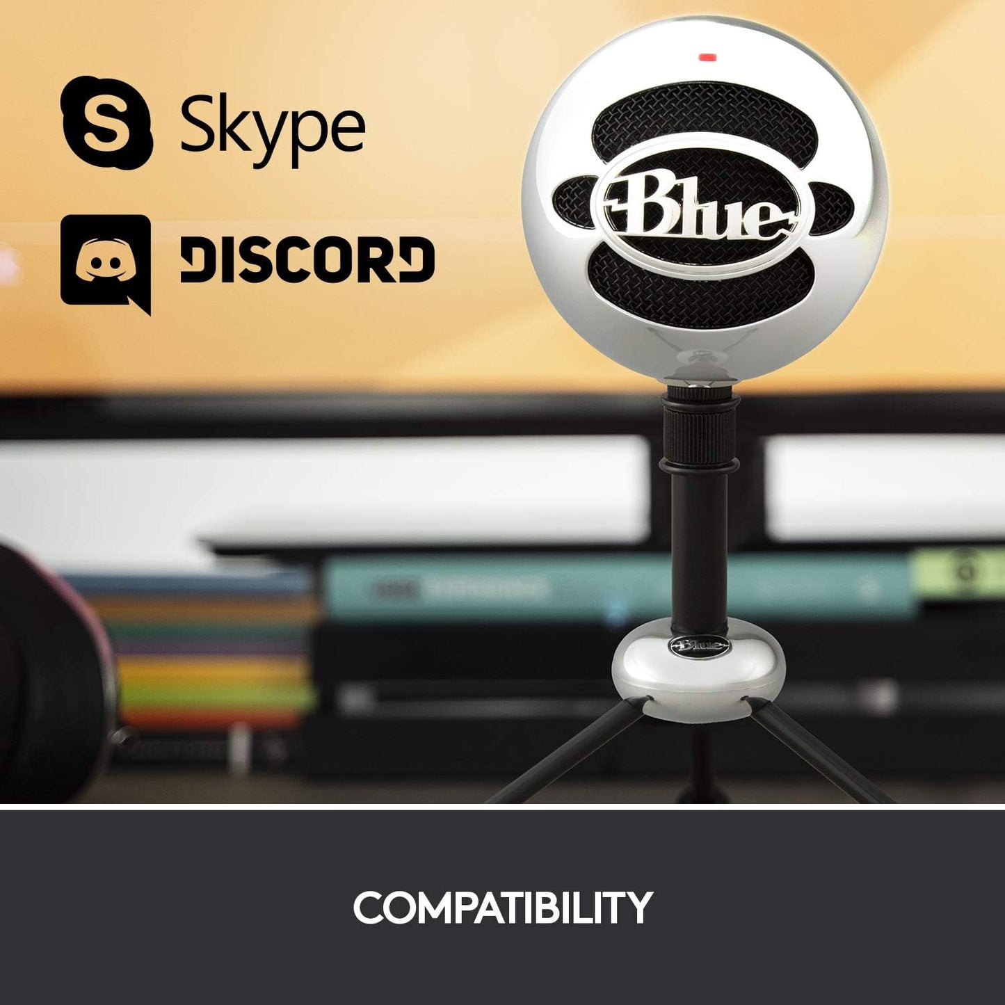 Microfon USB Blue Snowball, condensator cu 2 capsule, modele polare cardioid si omnidirectional, Plug & Play, pentru streaming, podcast, gaming, YouTube si conferinte, compatibil PC si Mac, argintiu