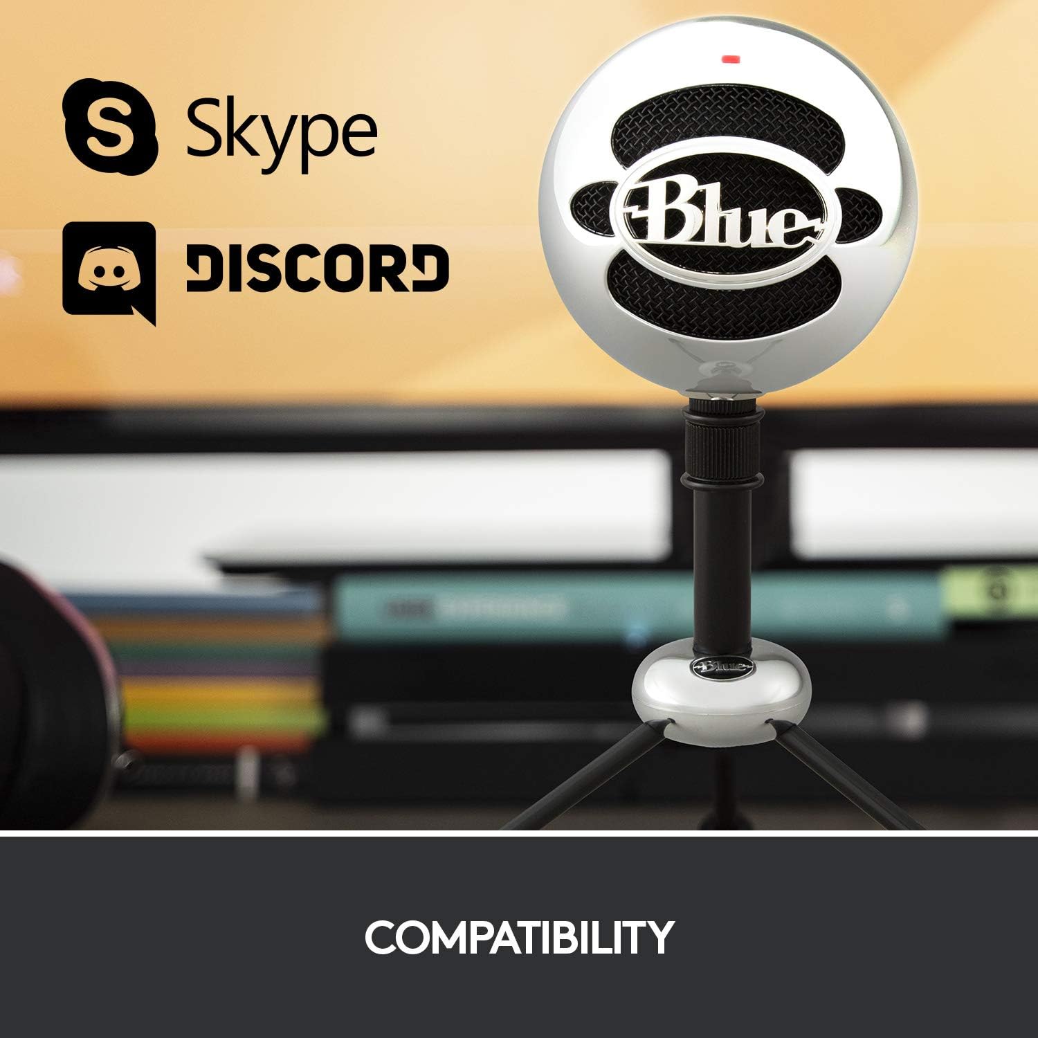 Microfon USB Blue Snowball, condensator cu 2 capsule, modele polare cardioid si omnidirectional, Plug & Play, pentru streaming, podcast, gaming, YouTube si conferinte, compatibil PC si Mac, argintiu
