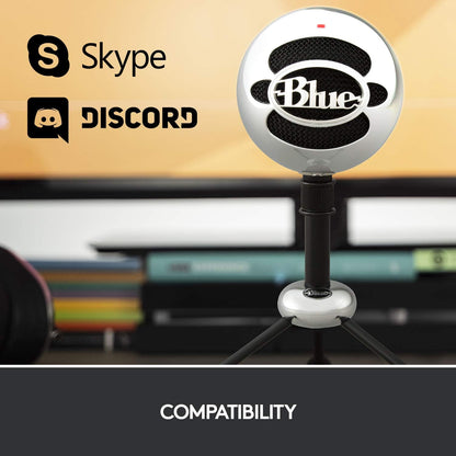 Microfon USB Blue Snowball, condensator cu 2 capsule, modele polare cardioid si omnidirectional, Plug & Play, pentru streaming, podcast, gaming, YouTube si conferinte, compatibil PC si Mac, argintiu