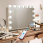 Oglinda cosmetica cu difuzor Bluetooth, oglinda machiaj cu lumini LED dimabile, temperatura reglabila rece-naturala-calda, butoane cu touch si port USB, rotativa 360°, alba
