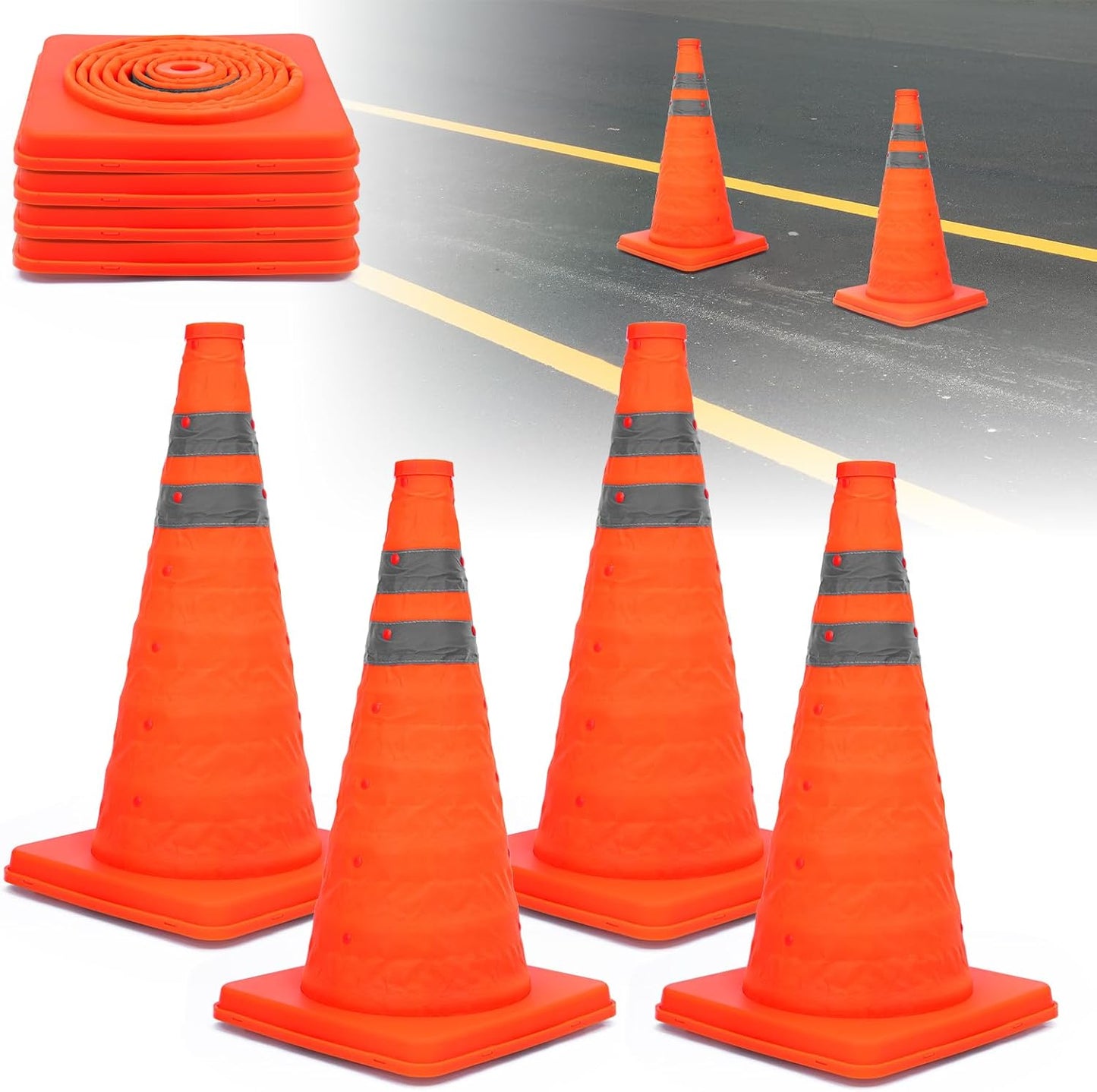 Set 4 conuri de siguranta pliabile, reflectorizante, 45 cm, portocaliu, pentru semnalizarea si controlul traficului rutier, parcari si santiere