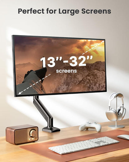 Suport monitor ErGear, brat reglabil 13–34 inch, max 10 kg, VESA 75x75/100x100 mm, montare pe birou cu clema sau traversa, rotatie 360°, inclinare -35°/+90°, pivotare ±90°, reglaj inaltime 44,5 cm, gaming si birou, negru