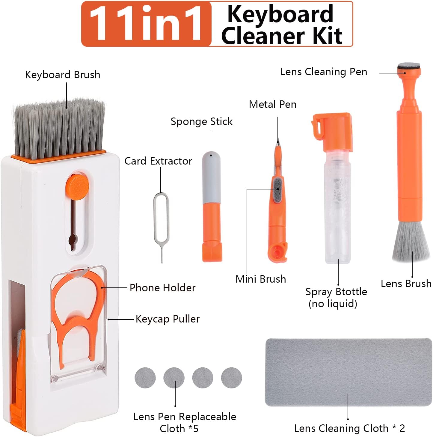 Kit multifunctional 11 in 1 de curatare produse electronice, pentru tastatura, laptop, camera, telefoane mobile, airpods, gadgeturi